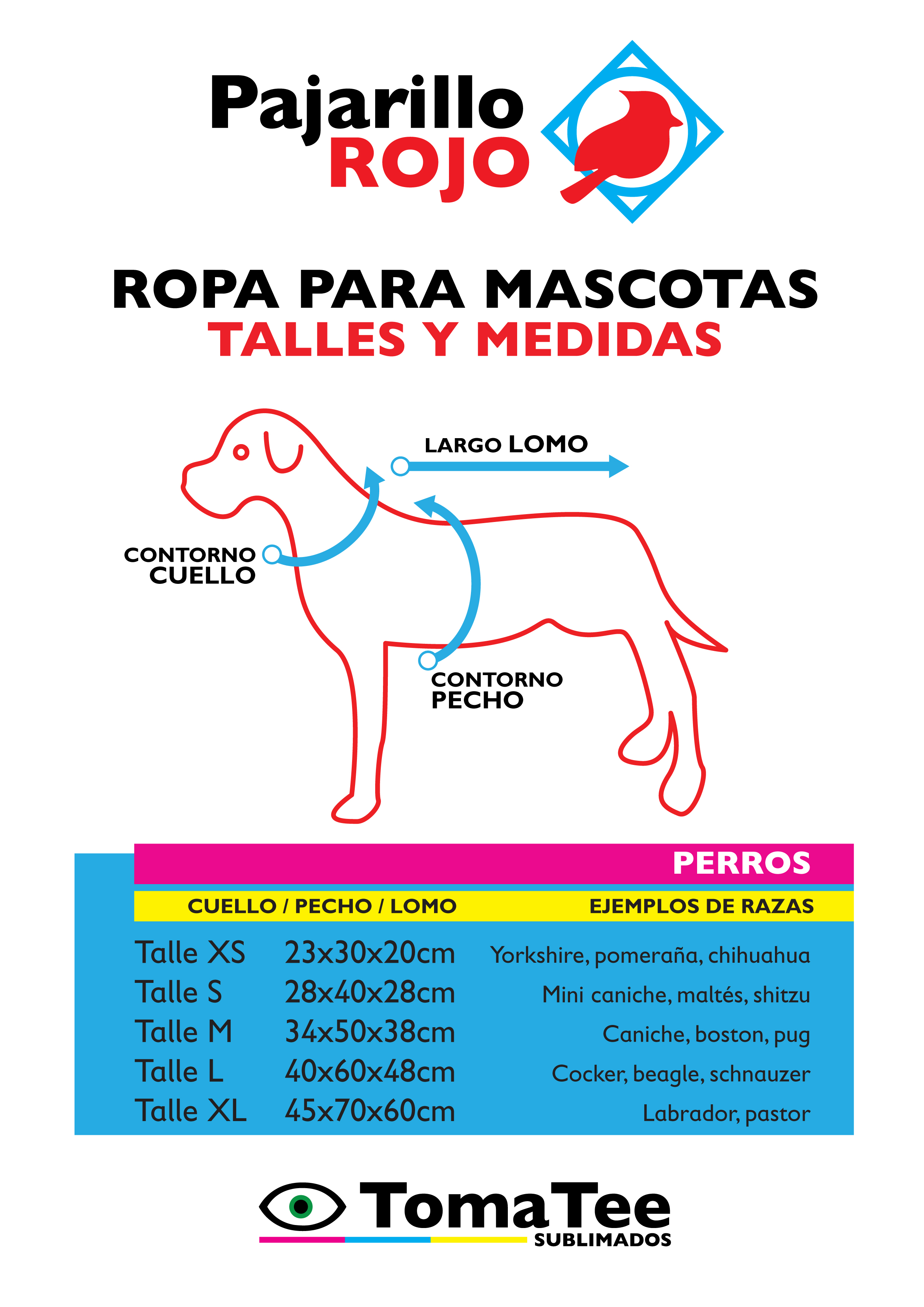 Talles ropa mascotas tomatee sublimados